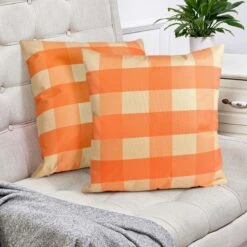 Orange Plaid Pillows Covers For Halloween 2pcs -Popfun 2pcs orange plaid pillows covers for halloween 281720