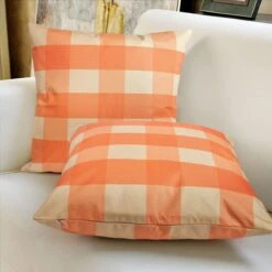 Orange Plaid Pillows Covers For Halloween 2pcs
