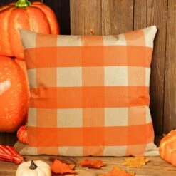 Orange Plaid Pillows Covers For Halloween 2pcs -Popfun 2pcs orange plaid pillows covers for halloween 747959