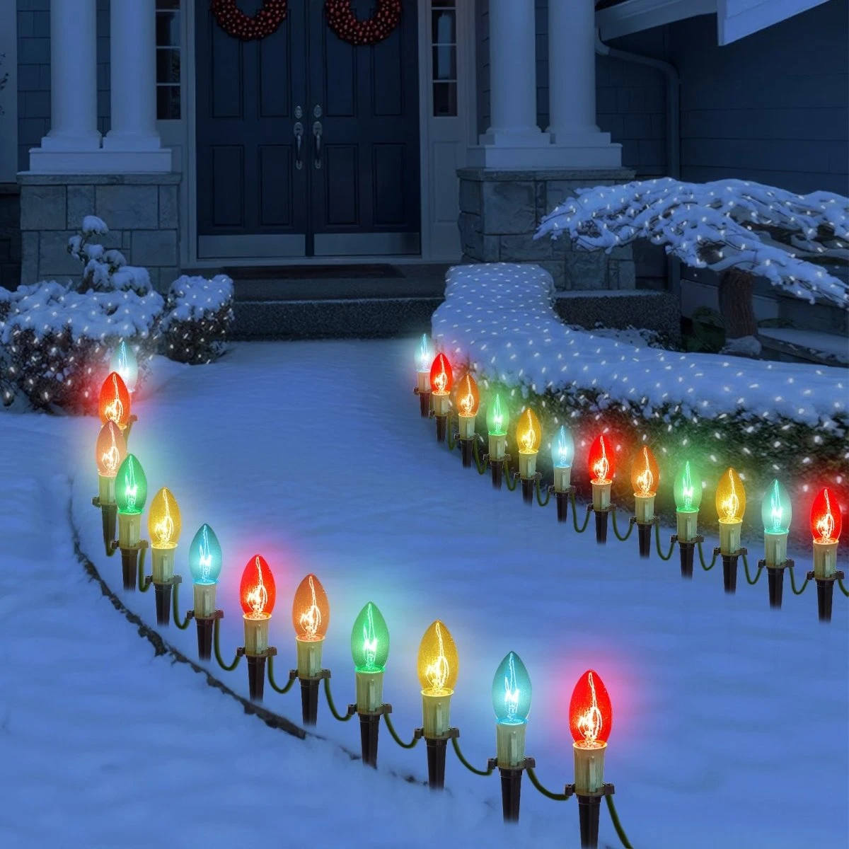 Multicolored Christmas C9 Pathway Marker String Lights 3 Multicolored Christmas C9 Pathway Marker String Lights