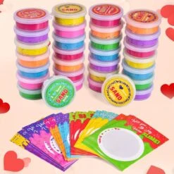 30PCs Valentine Sand Slimes With Cards For Kids Valentine’s Day -Popfun 30pcs valentine sand slimes with cards for kids valentines day 503708