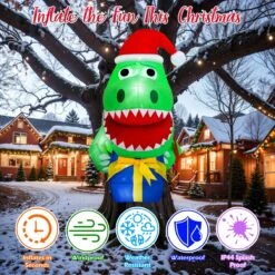 3.5 Ft Christmas Inflatable Dinosaur Outdoor Window Decoration Blow Up Decorations For Home Yard Garden Lawn Party With Build-in LED Lights Xmas -Popfun 35ft inflatable christmas santa dinosaur 118702