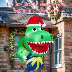 3.5 Ft Christmas Inflatable Dinosaur Outdoor Window Decoration Blow Up Decorations For Home Yard Garden Lawn Party With Build-in LED Lights Xmas -Popfun 35ft inflatable christmas santa dinosaur 282978