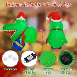 3.5 Ft Christmas Inflatable Dinosaur Outdoor Window Decoration Blow Up Decorations For Home Yard Garden Lawn Party With Build-in LED Lights Xmas -Popfun 35ft inflatable christmas santa dinosaur 423460