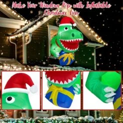 3.5 Ft Christmas Inflatable Dinosaur Outdoor Window Decoration Blow Up Decorations For Home Yard Garden Lawn Party With Build-in LED Lights Xmas -Popfun 35ft inflatable christmas santa dinosaur 530169