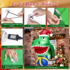 3.5 Ft Christmas Inflatable Dinosaur Outdoor Window Decoration Blow Up Decorations For Home Yard Garden Lawn Party With Build-in LED Lights Xmas -Popfun 35ft inflatable christmas santa dinosaur 941703
