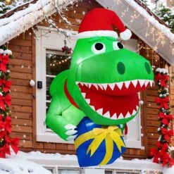 3.5 Ft Christmas Inflatable Dinosaur Outdoor Window Decoration Blow Up Decorations For Home Yard Garden Lawn Party With Build-in LED Lights Xmas -Popfun 35ft inflatable christmas santa dinosaur 993327