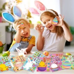 36PCS Easter-Themed Make A Face Stickers -Popfun 36pcs easter themed make a face stickers 789385