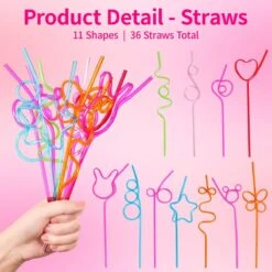 36PCS Kids' Valentine Cards With Crazy Loop Straws Set -Popfun 36pcs kids valentine cards with crazy loop straws set 736568
