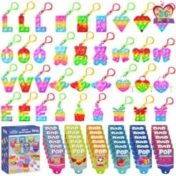 36PCS Valentine Cards With Pop Bubble Keychain Fidget Toys