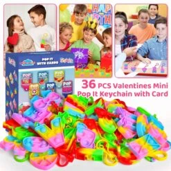 36PCS Valentine Cards With Pop Bubble Keychain Fidget Toys -Popfun 36pcs valentine cards with pop bubble keychain fidget toys 289636