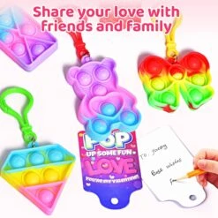 36PCS Valentine Cards With Pop Bubble Keychain Fidget Toys -Popfun 36pcs valentine cards with pop bubble keychain fidget toys 713386