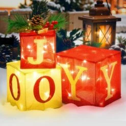 Christmas Lighted Gift Boxes Decoration -Popfun 3pcs inflatables christmas lighted gift boxes 808426