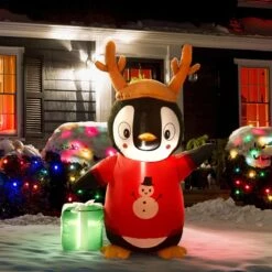 Present Penguin Holiday Inflatable 4ft -Popfun 4 ft present penguin holiday inflatable 905975
