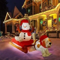 4.8' Ft Inflatable Snowman On A Sled Holiday Decoration -Popfun 48 ft seasons sled holiday inflatable 824183