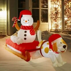 4.8' Ft Inflatable Snowman On A Sled Holiday Decoration