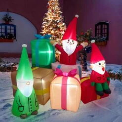 Christmas Inflatable Elf And Gifts 4.9ft -Popfun 49 ft christmas inflatable elf and gifts 638051