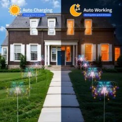4PCS Solar-Powered Firework Lights With 120 LED Lights & 8 Modes For Garden Lawn Yard Outdoor Light Decorations -Popfun 4pcs solar powered firework lights with 120 led lights 8 modes for garden lawn yard outdoor light decorations 572147