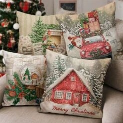 4PCS Vintage Christmas Pillow Covers Set