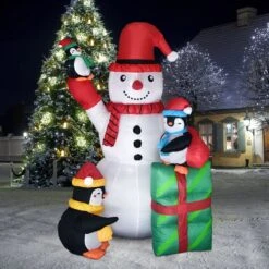 Christmas Inflatable Snowman And Penguins 5.7ft -Popfun 57 ft christmas inflatable snowman and penguins 131921