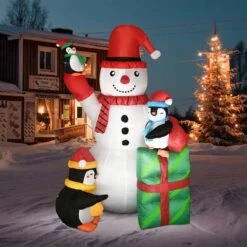 Christmas Inflatable Snowman And Penguins 5.7ft -Popfun 57 ft christmas inflatable snowman and penguins 220976