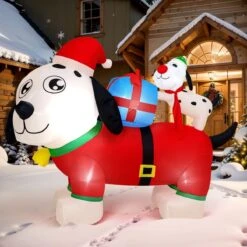 Christmas Inflatables Outdoor Decorations - 5FT Christmas Blow Up Dog Family LED Lights With Gift Box, Winter Decor Xmas Kids Gift For Outdoor Yard Decorations -Popfun 5ft inflatable christmas doggie family of two 511532