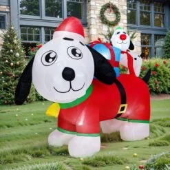 Christmas Inflatables Outdoor Decorations - 5FT Christmas Blow Up Dog Family LED Lights With Gift Box, Winter Decor Xmas Kids Gift For Outdoor Yard Decorations -Popfun 5ft inflatable christmas doggie family of two 634827