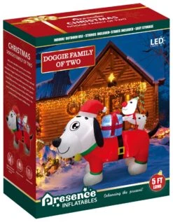 Christmas Inflatables Outdoor Decorations - 5FT Christmas Blow Up Dog Family LED Lights With Gift Box, Winter Decor Xmas Kids Gift For Outdoor Yard Decorations -Popfun 5ft inflatable christmas doggie family of two 877237
