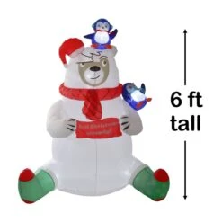 Merry Bear Inflatable Winter Décor 6 Ft -Popfun 6 ft merry bear holiday inflatable 290508