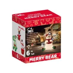 Merry Bear Inflatable Winter Décor 6 Ft -Popfun 6 ft merry bear holiday inflatable 314742