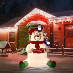 Merry Bear Inflatable Winter Décor 6 Ft -Popfun 6 ft merry bear holiday inflatable 514804