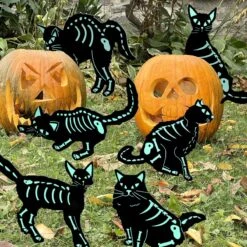 Glowy Black Cats Halloween Yard Signs 6 Pcs -Popfun 6 pcs glowy black cats halloween yard signs 794914