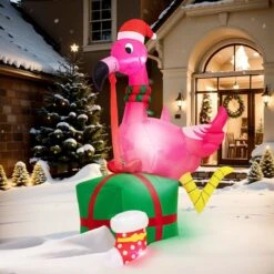 6FT Inflatable Christmas Pink Flamingo With LED Lights -Popfun 6ft inflatable christmas flamingo with led 295299