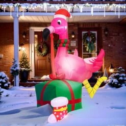 6FT Inflatable Christmas Pink Flamingo With LED Lights -Popfun 6ft inflatable christmas flamingo with led 375471