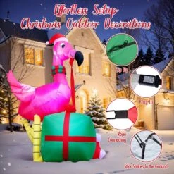 6FT Inflatable Christmas Pink Flamingo With LED Lights -Popfun 6ft inflatable christmas flamingo with led 399930