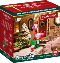 6FT Inflatable Christmas Pink Flamingo With LED Lights -Popfun 6ft inflatable christmas flamingo with led 579062
