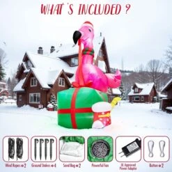 6FT Inflatable Christmas Pink Flamingo With LED Lights -Popfun 6ft inflatable christmas flamingo with led 750250