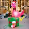 6FT Inflatable Christmas Pink Flamingo With LED Lights -Popfun 6ft inflatable christmas flamingo with led 772916