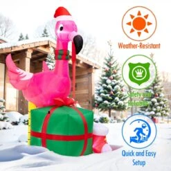 6FT Inflatable Christmas Pink Flamingo With LED Lights -Popfun 6ft inflatable christmas flamingo with led 861519