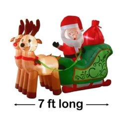 Long Santa's Sleigh Holiday Inflatable 7ft -Popfun 7 ft long santas sleigh holiday inflatable 147910