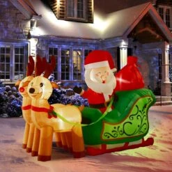 Long Santa's Sleigh Holiday Inflatable 7ft -Popfun 7 ft long santas sleigh holiday inflatable 302487