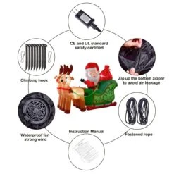 Long Santa's Sleigh Holiday Inflatable 7ft -Popfun 7 ft long santas sleigh holiday inflatable 904436