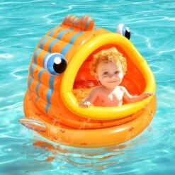FUN LITTLE TOYS Inflatable Baby Pool With Shade, Kids Blow Up Pool With Canopy, Kiddie Pool For Indoor Outdoor Summer Swimming Floats For Toddler 3-48 Months -Popfun F 1187