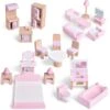 4 Set Wooden Doll House Furniture, 22 PCs Dollhouse Accessories, Pink Wooden Toys -Popfun adorable dollhouse furniture set 220518