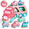 Truck Toys For Kids 2-4, Kids Toys Girls Age 2 3 4 5, Toddler Princess Girl Toys Carrier Truck With Cars And Planes, Toddler Birthday Gifts With Music & Lights For 2 3 4 5 Year Girls -Popfun cartoon vehicles with carrier truck 420943