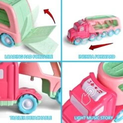 Truck Toys For Kids 2-4, Kids Toys Girls Age 2 3 4 5, Toddler Princess Girl Toys Carrier Truck With Cars And Planes, Toddler Birthday Gifts With Music & Lights For 2 3 4 5 Year Girls -Popfun cartoon vehicles with carrier truck 725193