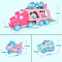 Truck Toys For Kids 2-4, Kids Toys Girls Age 2 3 4 5, Toddler Princess Girl Toys Carrier Truck With Cars And Planes, Toddler Birthday Gifts With Music & Lights For 2 3 4 5 Year Girls -Popfun cartoon vehicles with carrier truck 949821