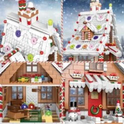 1611PCS Christmas Gingerbread House Building Blocks With Copper Wire Lights -Popfun christmas gingerbread house building blocks 622056