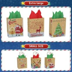 Christmas Kraft Paper Bags With Handles & Tissue Papers -Popfun christmas kraft paper bags 422358