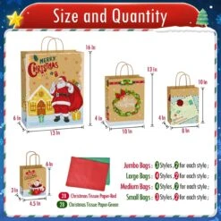 Christmas Kraft Paper Bags With Handles & Tissue Papers -Popfun christmas kraft paper bags 609472